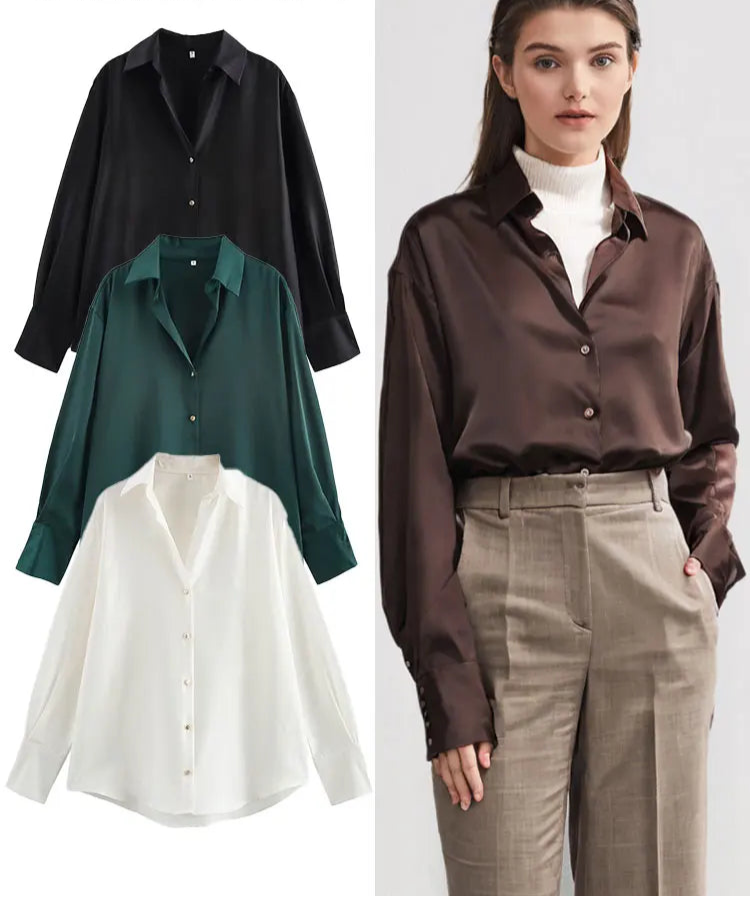 Sorrel Satin Button-Up Shirt – Effortless Work to Evening Elegance