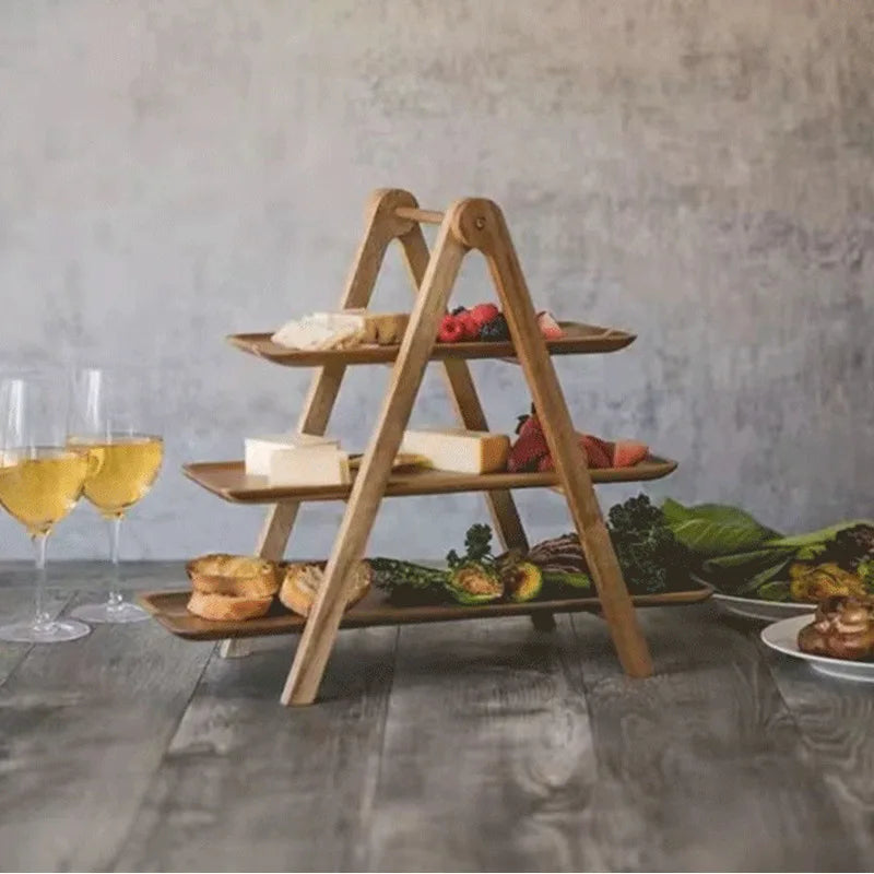 3-Tier Wooden Serving Stand – Rustic Food Display Rack for Afternoon Tea, Grazing Boards & Events