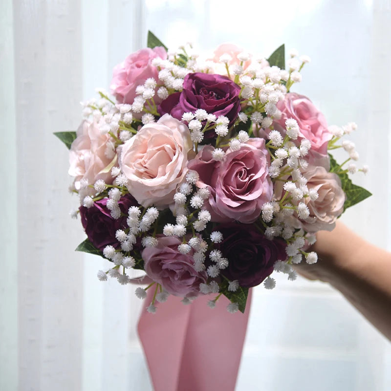 Evelina Bridal Bouquet – Soft Pink and Ivory Rose Wedding Flowers