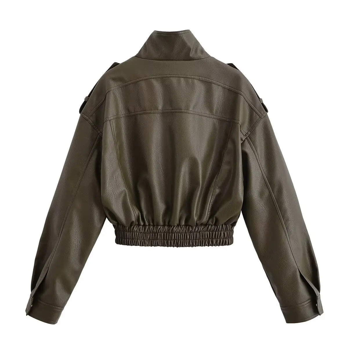 Varelis Cropped Faux Leather Jacket – Women’s Zip Front Outerwear with Utility Front Pockets