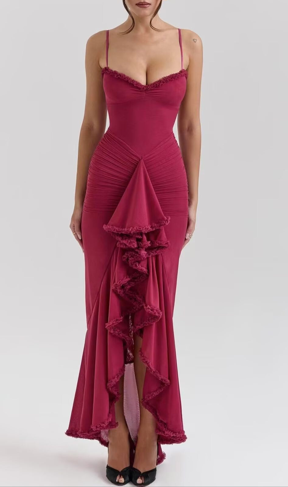 Soleil Ruffled Lace Trim Maxi Dress-Radiant Summer & Holiday Fashion