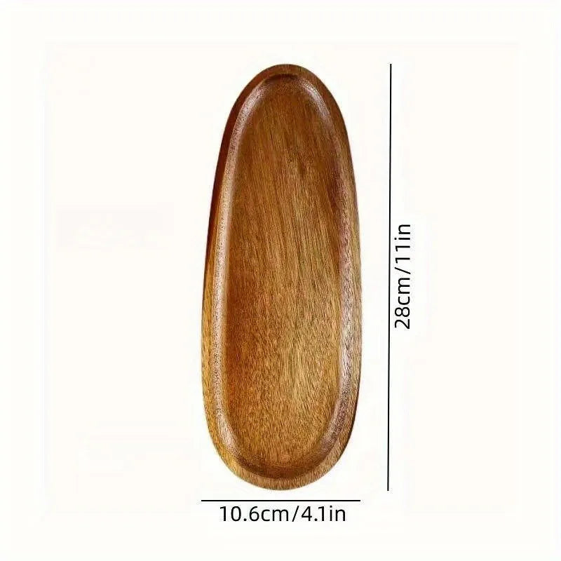 Acacia Wooden Serving Tray – Natural Solid Wood Snack & Food Platter for Coffee, Tea & Appetisers
