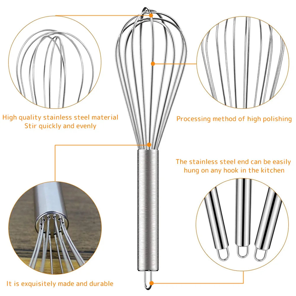 Stainless Steel Whisk Set – 3-Piece Hand Whisks for Baking, Cooking & Mixing