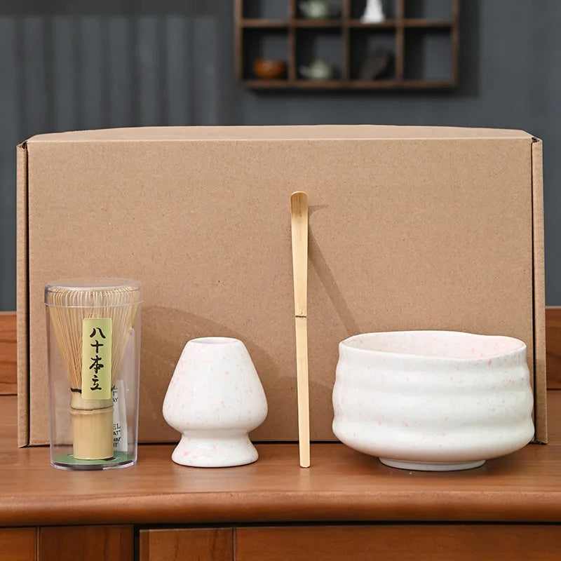 4 Piece Matcha Tea Set with Ceramic Bowl & Accessories – Japanese Matcha Making Kit in Various Colours