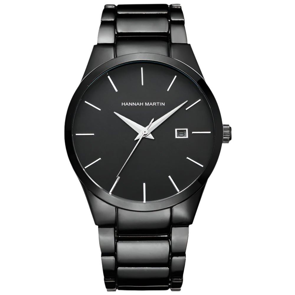 Men's Minimalist Stainless-Steel Watch - Black and Silver Luxury Timepiece