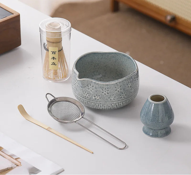 Matcha Tea Set – 5-Piece Japanese Style Whisk Bowl Scoop & Sieve Kit