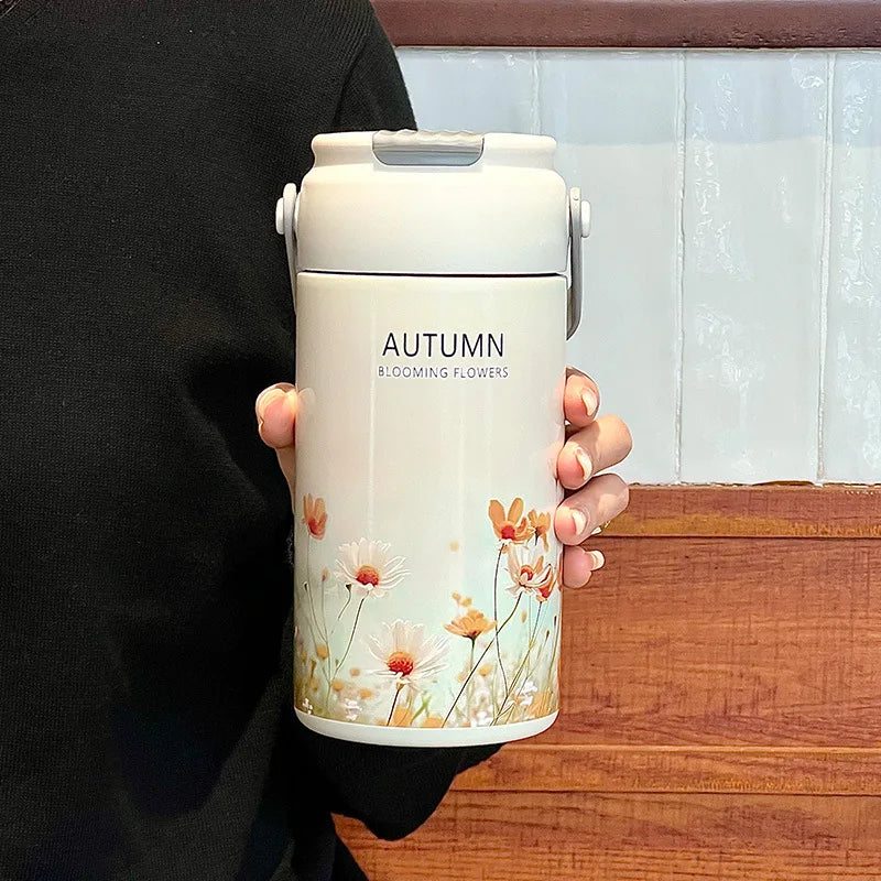 Premium Stainless Steel Vacuum Flask With Handle – Double Wall Insulated Thermal Water Bottle with Leak-Proof Lid, 550ml & 750ml