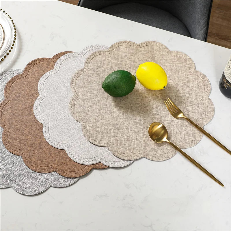 Curved Edge Textured Placemats – Set of 4 or 6 Piece Wipeable Heat-Resistant Table Mats for Dining & Kitchen Decor