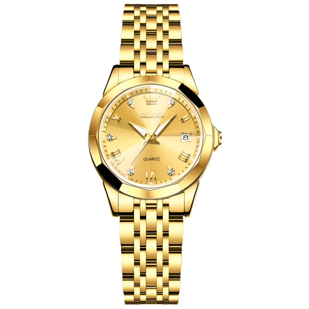 Luxury Diamond Accent Watch - Two Tone Stainless Steel With Day And Date Display