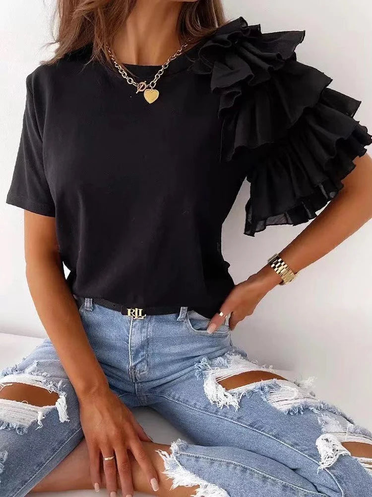 Ruffle Sleeve T-Shirt