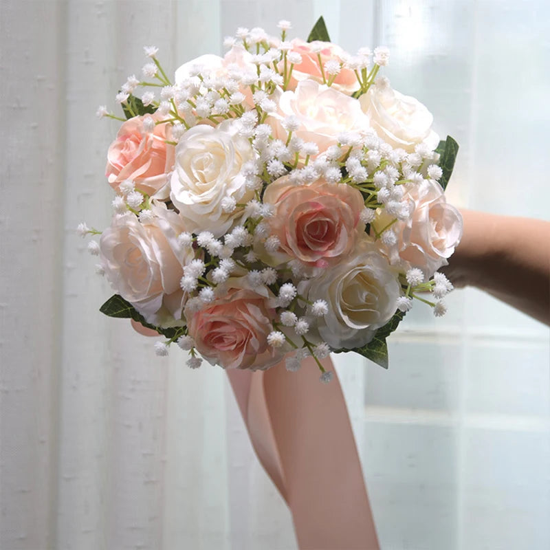 Evelina Bridal Bouquet – Soft Pink and Ivory Rose Wedding Flowers