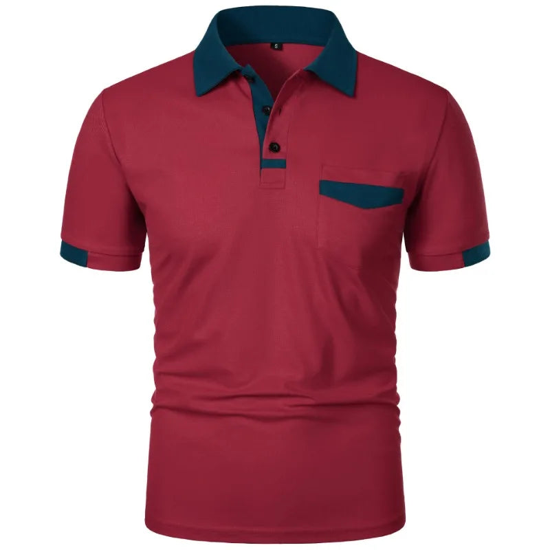 Men’s Short Sleeve Polo Shirt with Contrast Trim – Casual Summer T-Shirt with Pocket