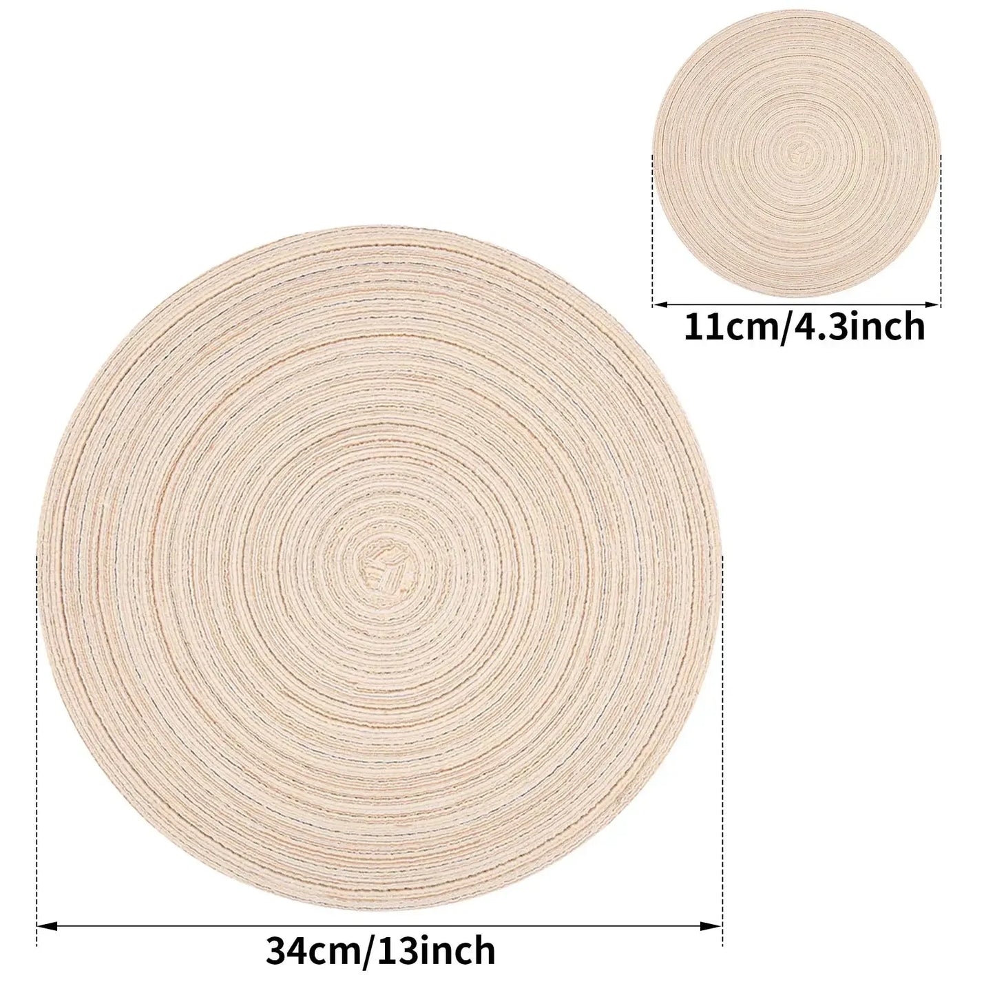 Woven Round Placemats and Coasters Set – 6-Piece Dining Table Mats