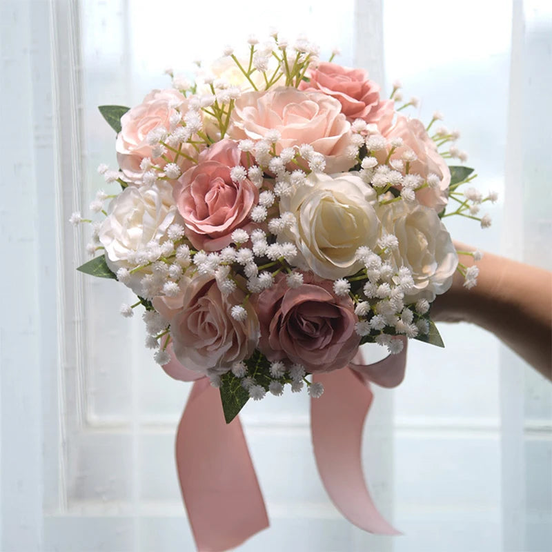 Evelina Bridal Bouquet – Soft Pink and Ivory Rose Wedding Flowers