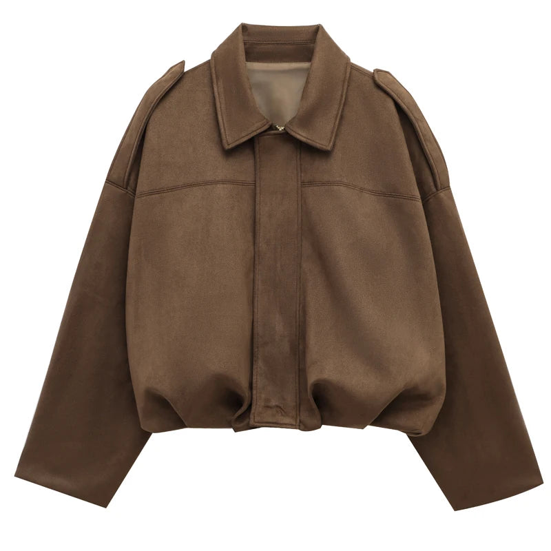 Sarvenna Faux Suede Balloon Bomber Jacket – Women’s Oversized Jacket in Black, Claret, Mocha & Khaki