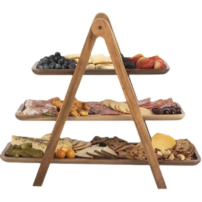 3-Tier Wooden Serving Stand – Rustic Food Display Rack for Afternoon Tea, Grazing Boards & Events