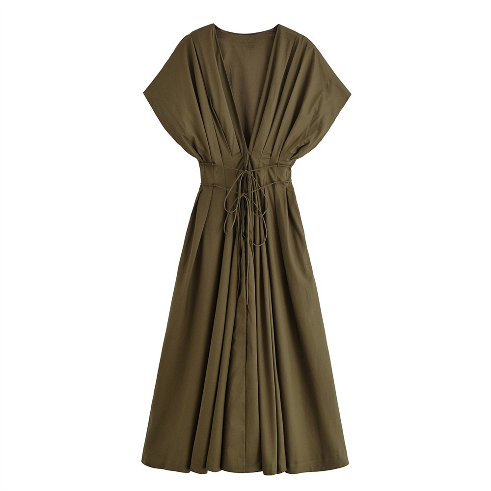Salomé Pleated Kimono Sleeve Maxi Dress – Structured A-Line Occasion Gown with Waist Tie