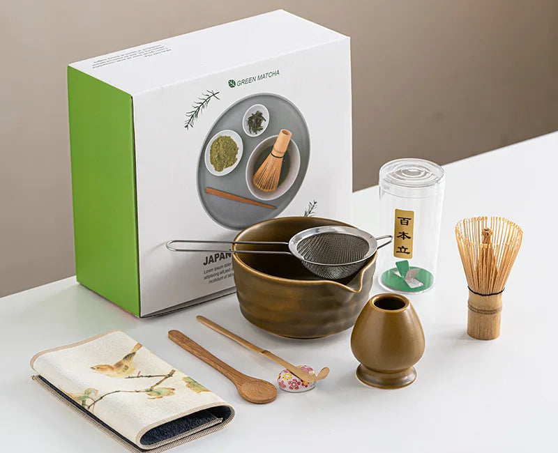Kyoto Matcha Tea Set – 8 Piece Japanese Matcha Making Kit with Ceramic Bowl, Bamboo Whisk & Accessories