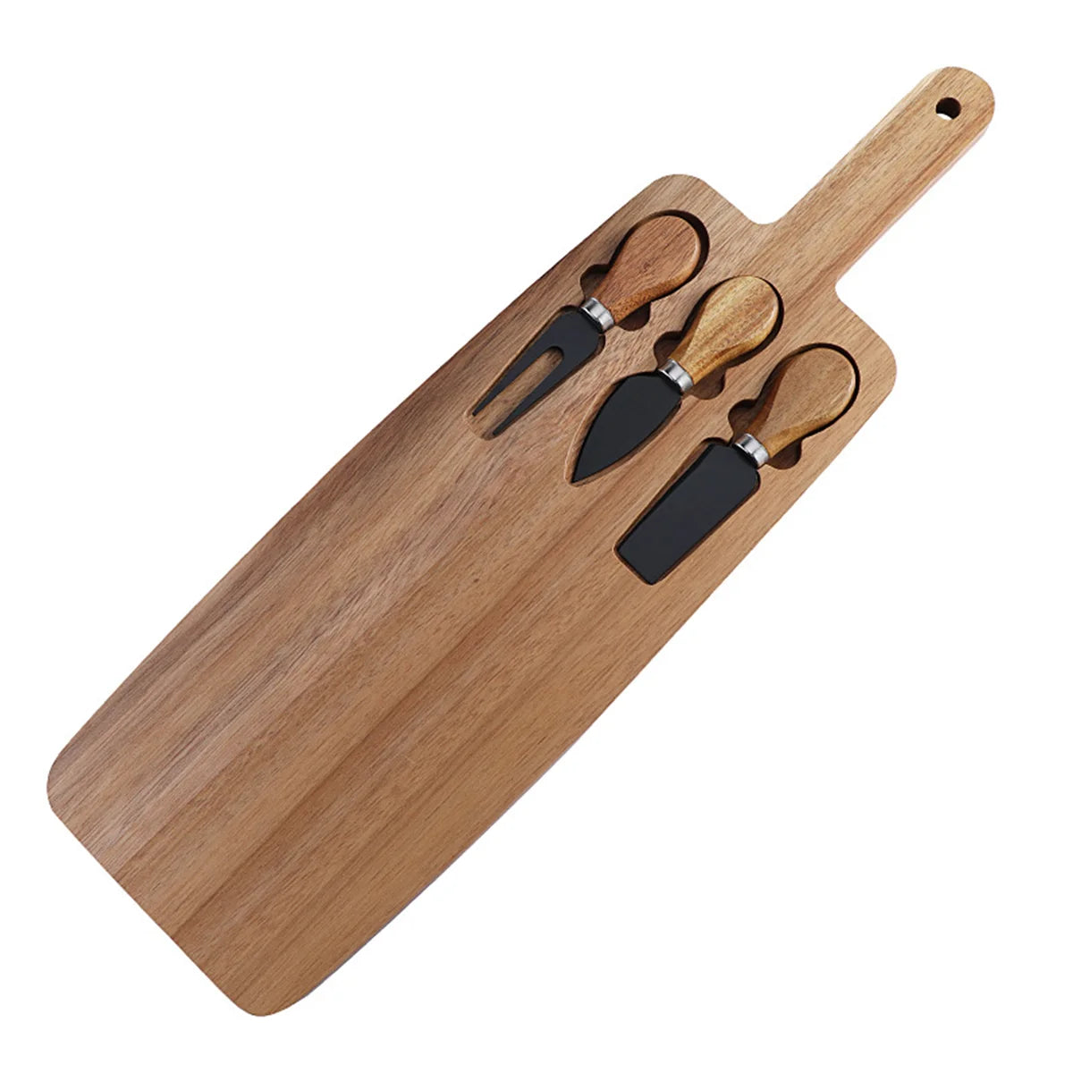 Acacia Cheese Board with 3-Piece Knife Set – Wooden Charcuterie Serving Tray with Stainless Steel Cutlery