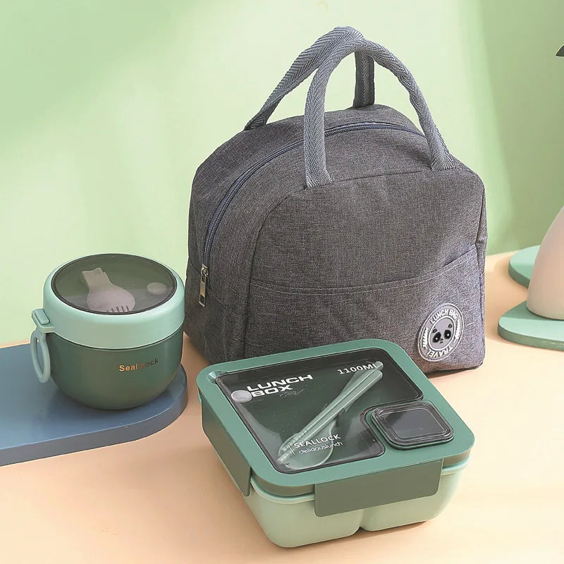 Insulated Lunch Box Set with Bag – 3 Piece Portable Food Container & Cutlery