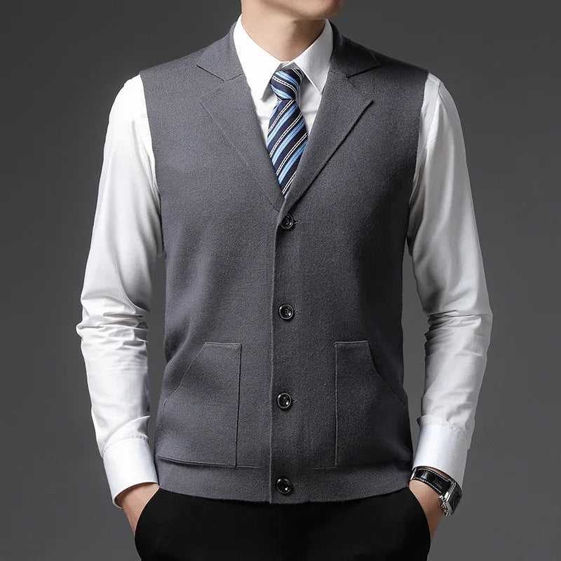 Men’s Knit Button-Up Waistcoat – Sleeveless Smart Vest for Layering, Office Wear & Formal Outfits