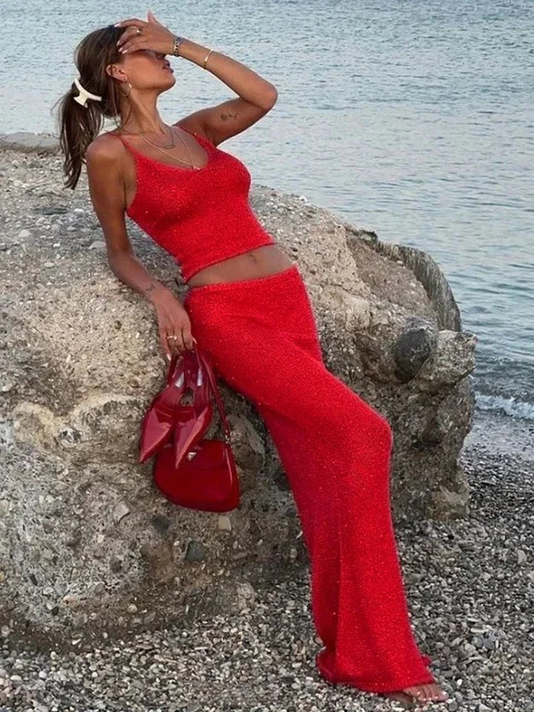 Marilou Glitter Knit Co-Ord Set – Sparkly Two-Piece Crop Top & Maxi Skirt Holiday Outfit