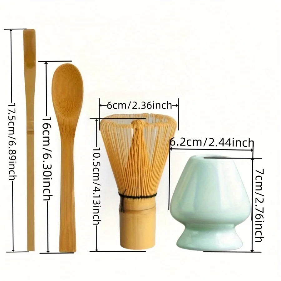 Bamboo Matcha Whisk & Scoop Set – 3-Piece Japanese Tea-Making Kit with Ceramic Holder