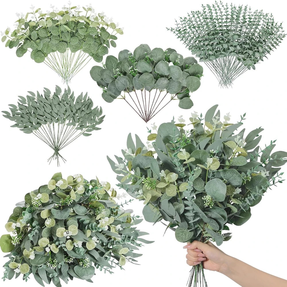 Eucalyptus Leaf Stem Set – 20 Faux Eucalyptus Stems for Vase Arrangements, Bouquets & Home Decoration