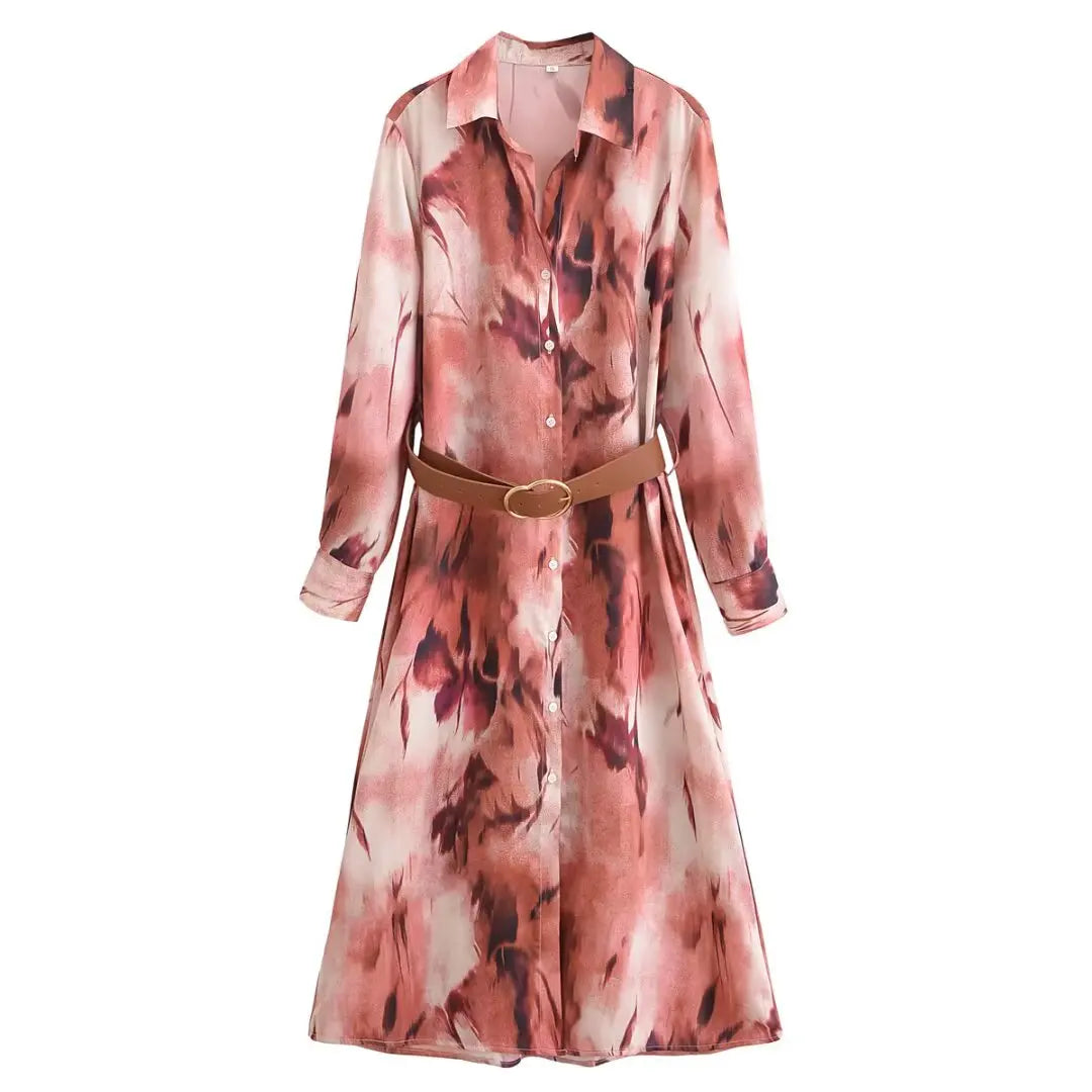 Milira Belted Shirt Maxi Dress – Long Sleeve Button Down Midi Dress