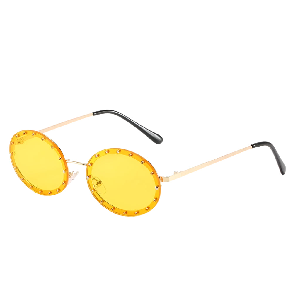 Celeste Round Black Studded Sunglasses – Retro UV Protection Festival Shades for Women