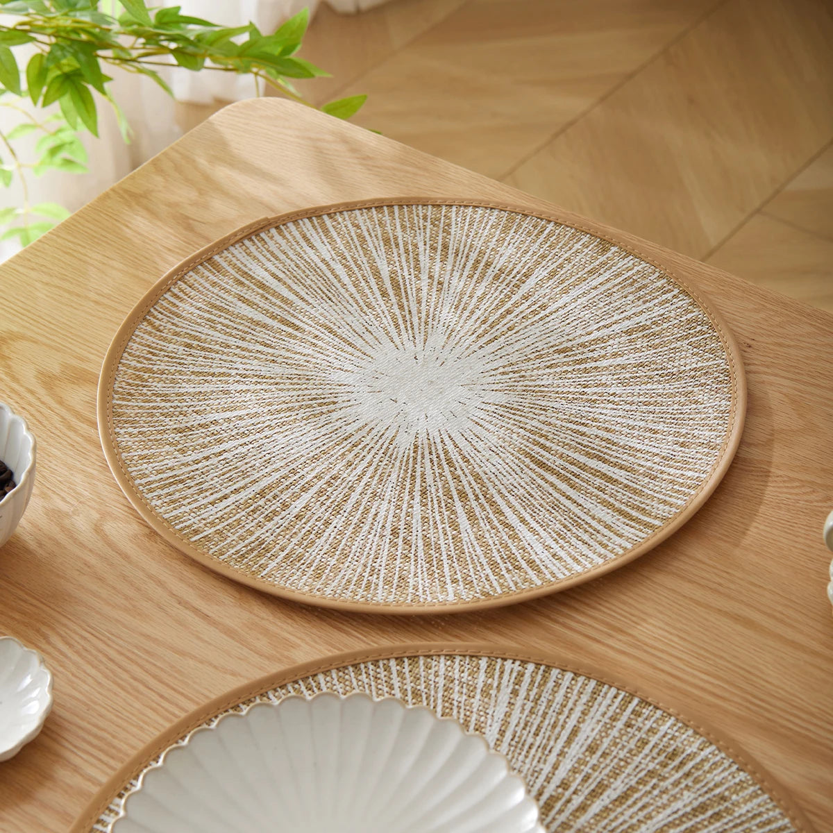 Woven Jute Macrame Round Placemats Set – 2, 4, 6 or 8 Piece Natural Table Mats in Black or Beige