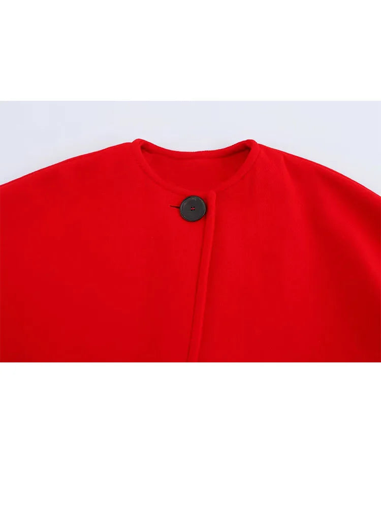 Velmira Oversized Red Maxi Coat – Single Button Statement Outerwear with Pockets