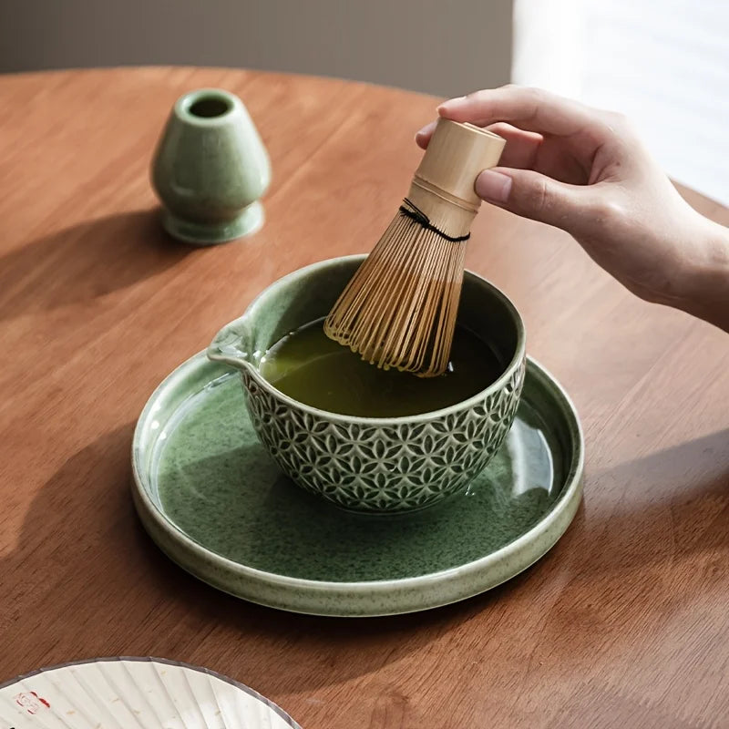 Green Matcha Tea Set with Ceramic Whisk Bowl & Accessories – 2/5/6 Piece Traditional Japanese Style Matcha Making Kit