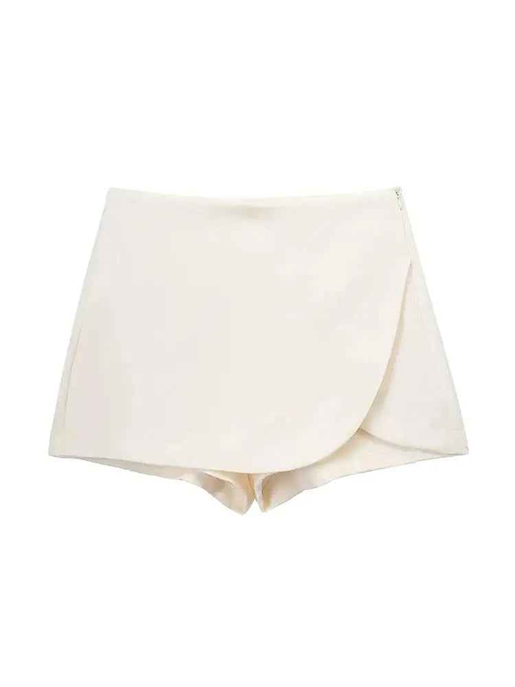 Eliora Asymmetric Mini Skort – High Waisted Tailored Wrap Shorts in Multiple Colours