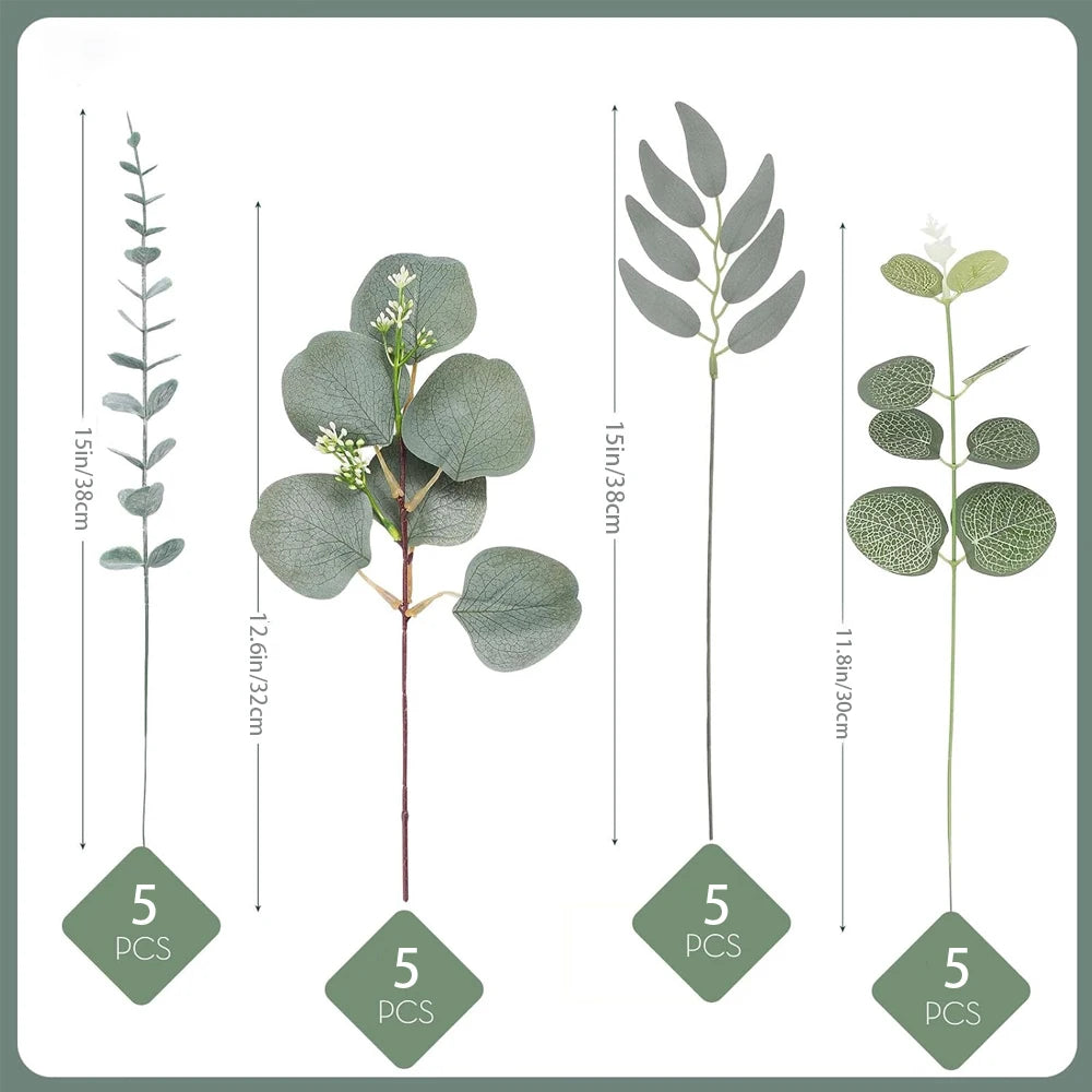 Eucalyptus Leaf Stem Set – 20 Faux Eucalyptus Stems for Vase Arrangements, Bouquets & Home Decoration
