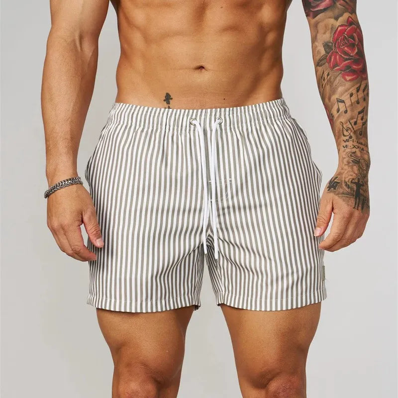 Men’s Striped Summer Shorts – Lightweight Elastic Waist Casual Holiday Shorts with Drawstring