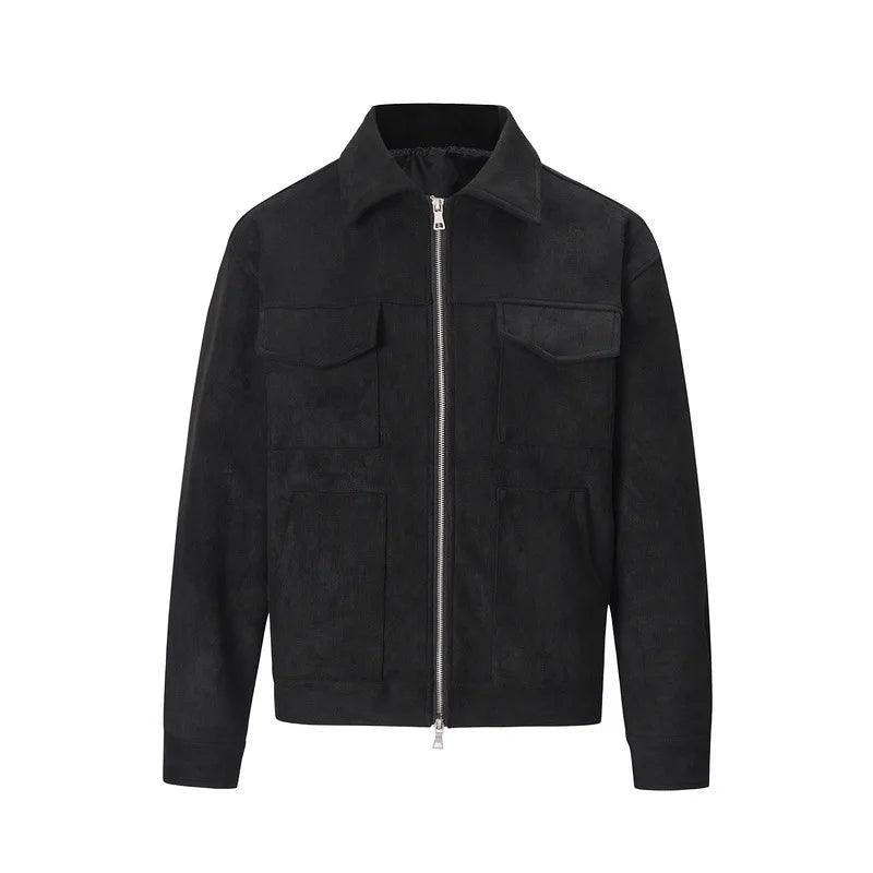 Men's Faux Suede Utility Zip-Up Jacket