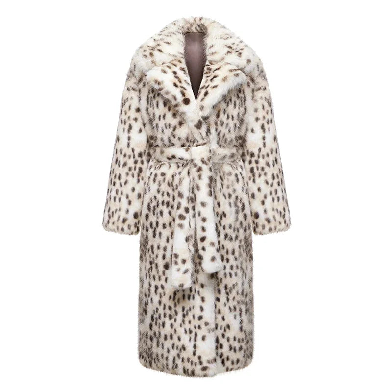 Avalisse Longline Plush Faux Fur Coat – Women’s Luxury Snow Leopard Winter Coat for Daywear, Evening & Occasion Outfits