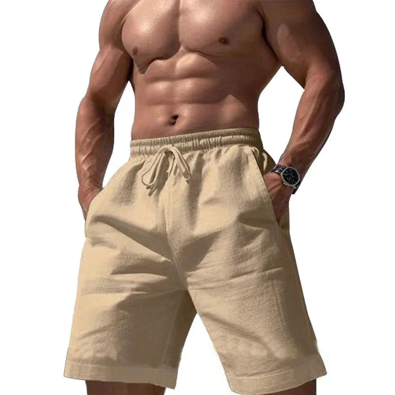 Men’s Cotton Summer Shorts – Elastic Waist Mid-Length Casual Shorts with Pockets