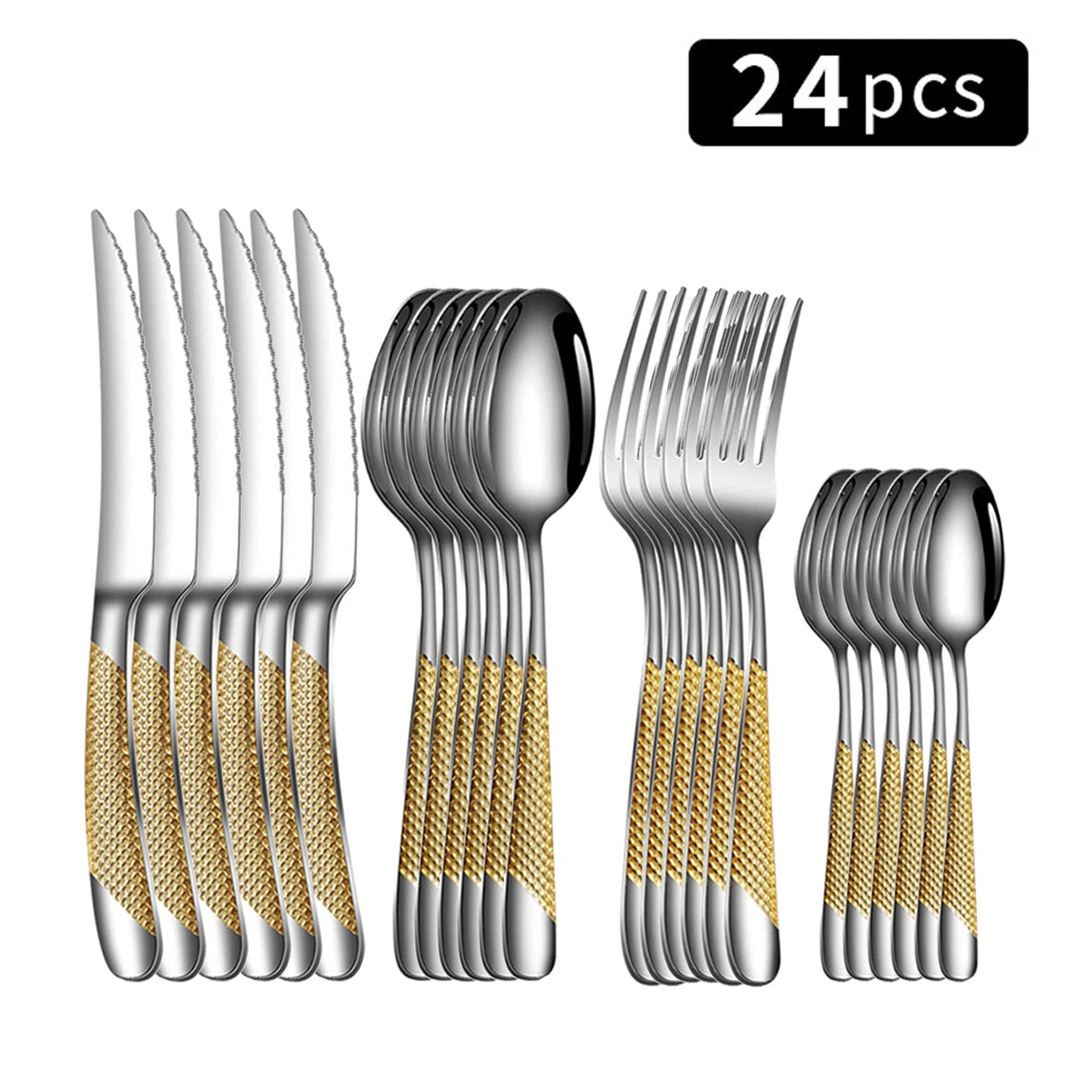 24-Piece Stainless Steel Cutlery Set with Coloured Accent Handles – Modern Knife, Fork & Spoon Flatware for Dining