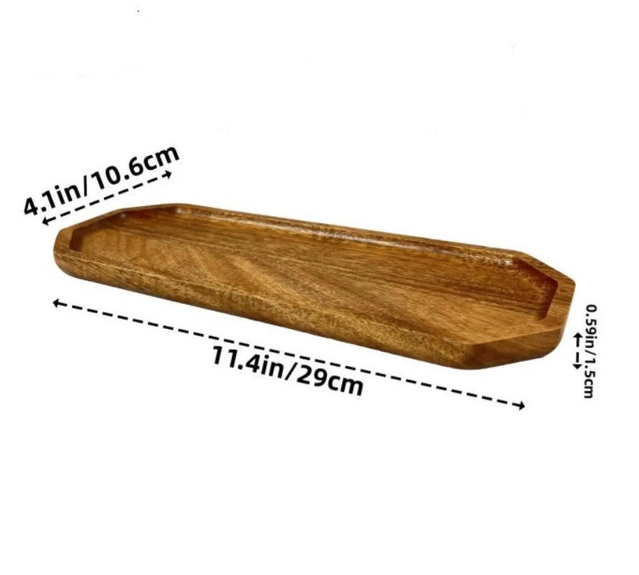 Acacia Wooden Serving Tray – Natural Solid Wood Snack & Food Platter for Coffee, Tea & Appetisers