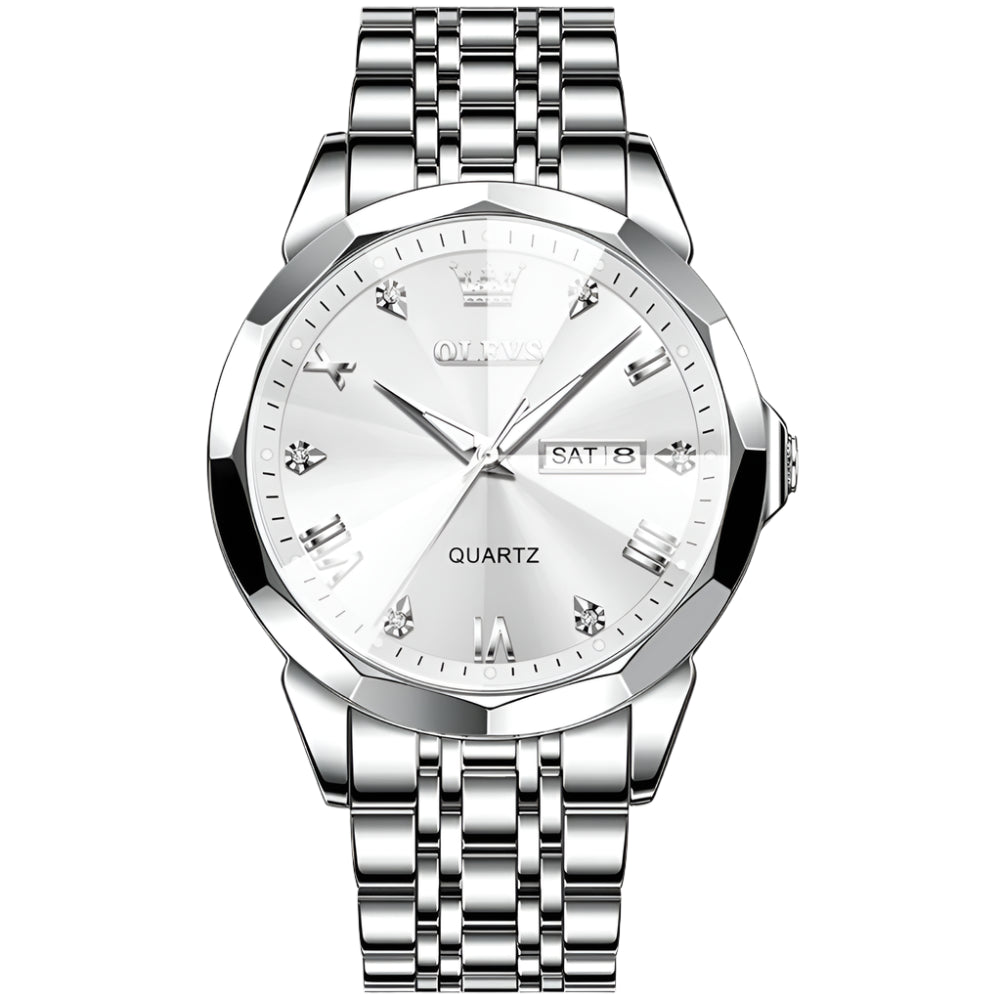 Luxury Diamond Accent Watch - Two Tone Stainless Steel With Day And Date Display