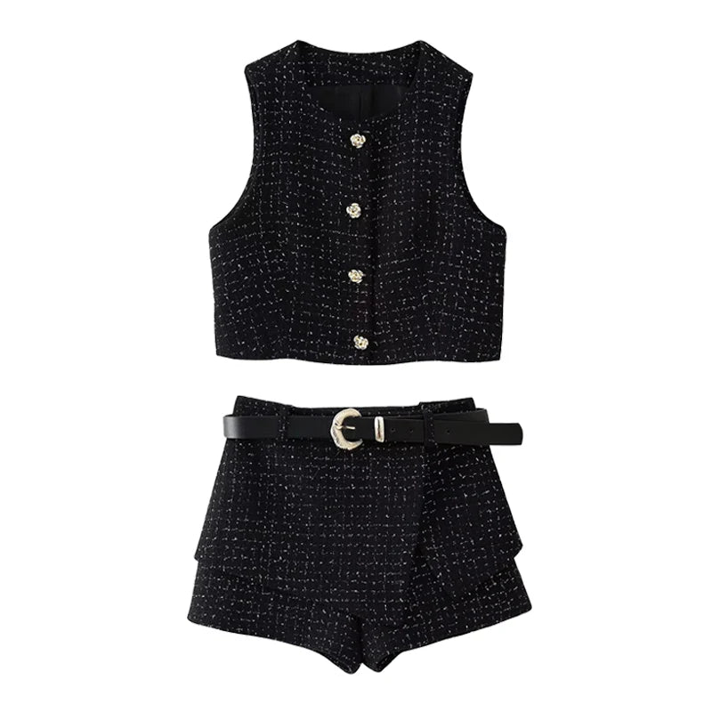 Lunara Tweed Skort Co-Ord Set – Elegant Cream or Black Two-Piece Outfit for Daytime Events & Occasionwear