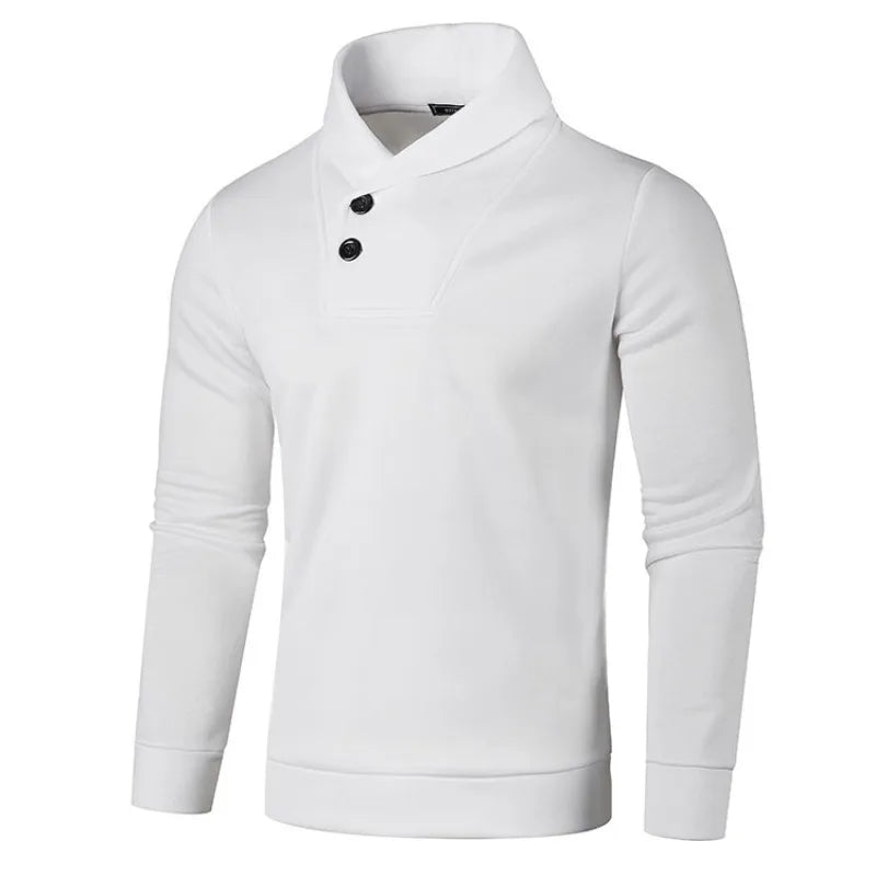 Men’s Button Neck Knit Jumper with High Collar – Long Sleeve Pullover for Smart Casual Outfits