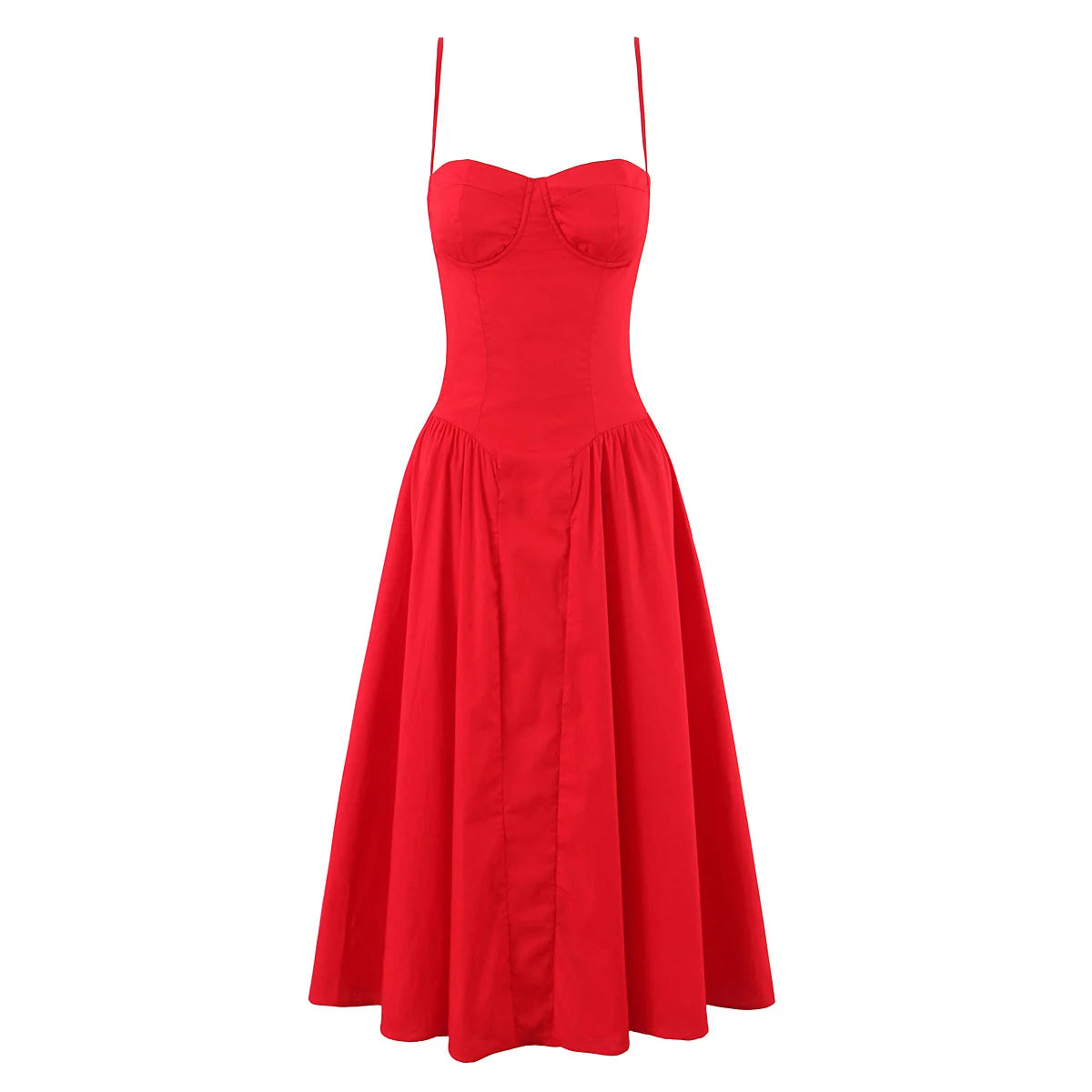 Loretta Sweetheart Neckline Vintage-Inspired Midi Dress – Floral Print, Red, Pink, Navy, White & Black Summer Dresses