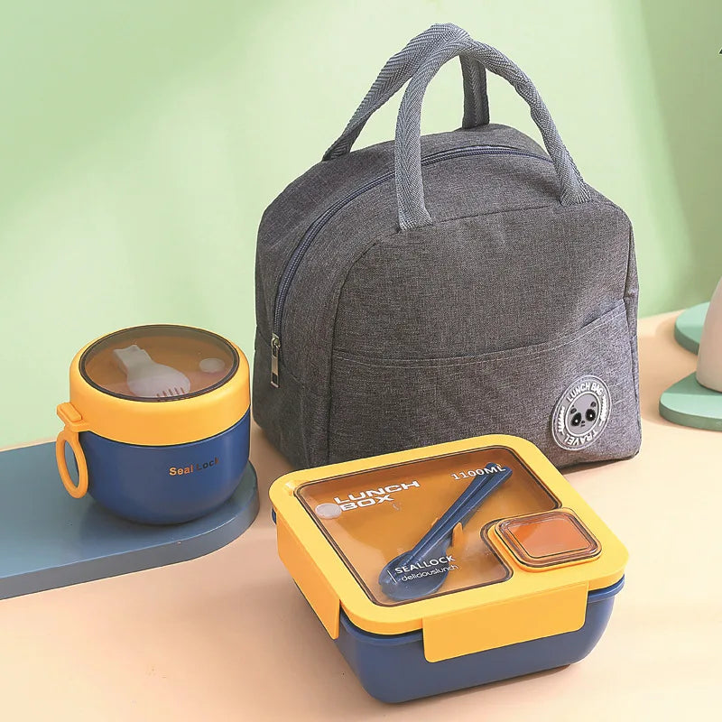 Insulated Lunch Box Set with Bag – 3 Piece Portable Food Container & Cutlery