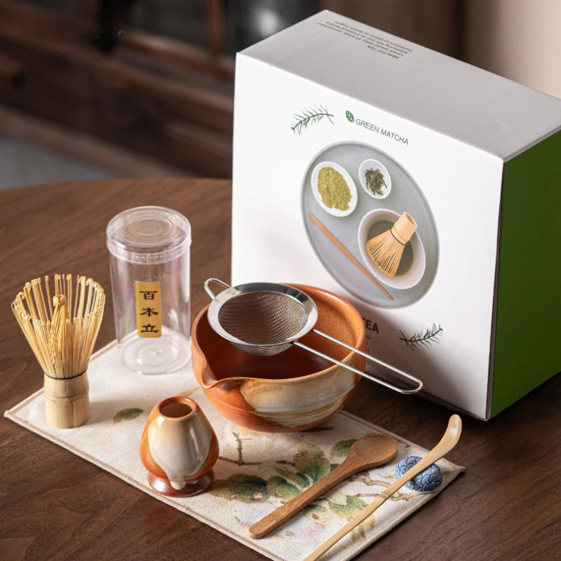 Premium Matcha Tea Set – 4 Piece Starter Kit with Bamboo Whisk, Ceramic Bowl, Scoop & Holder