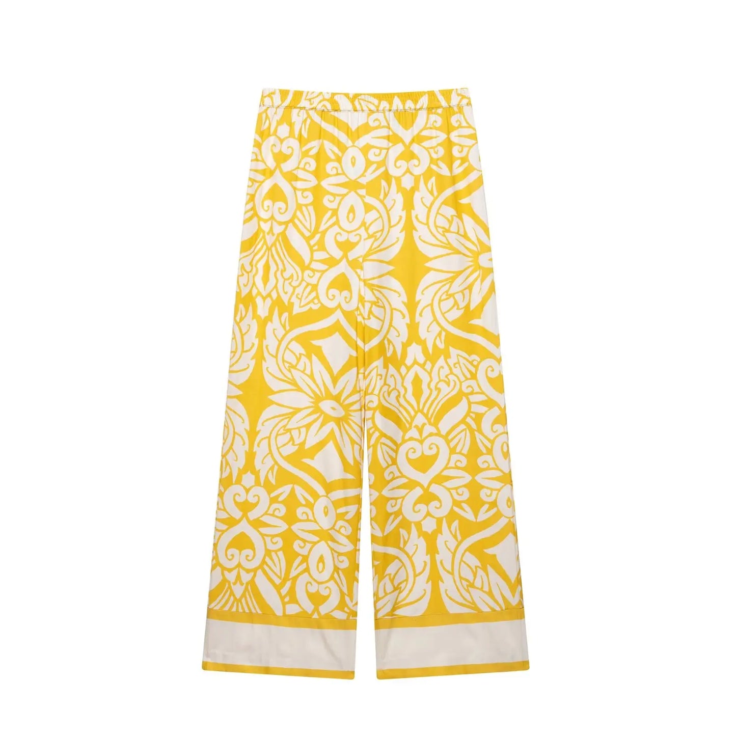 Solina Yellow Print Shirt and Wide-Leg Trouser Co-Ord Set – Bold Summer Two-Piece Holiday Outfit for Women