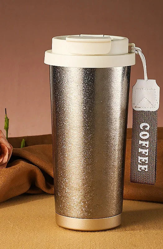 Titanium Travel Coffee Mug with Leak-Proof Lid & Carry Strap – 500ml Insulated Tumbler for Hot & Cold Drinks