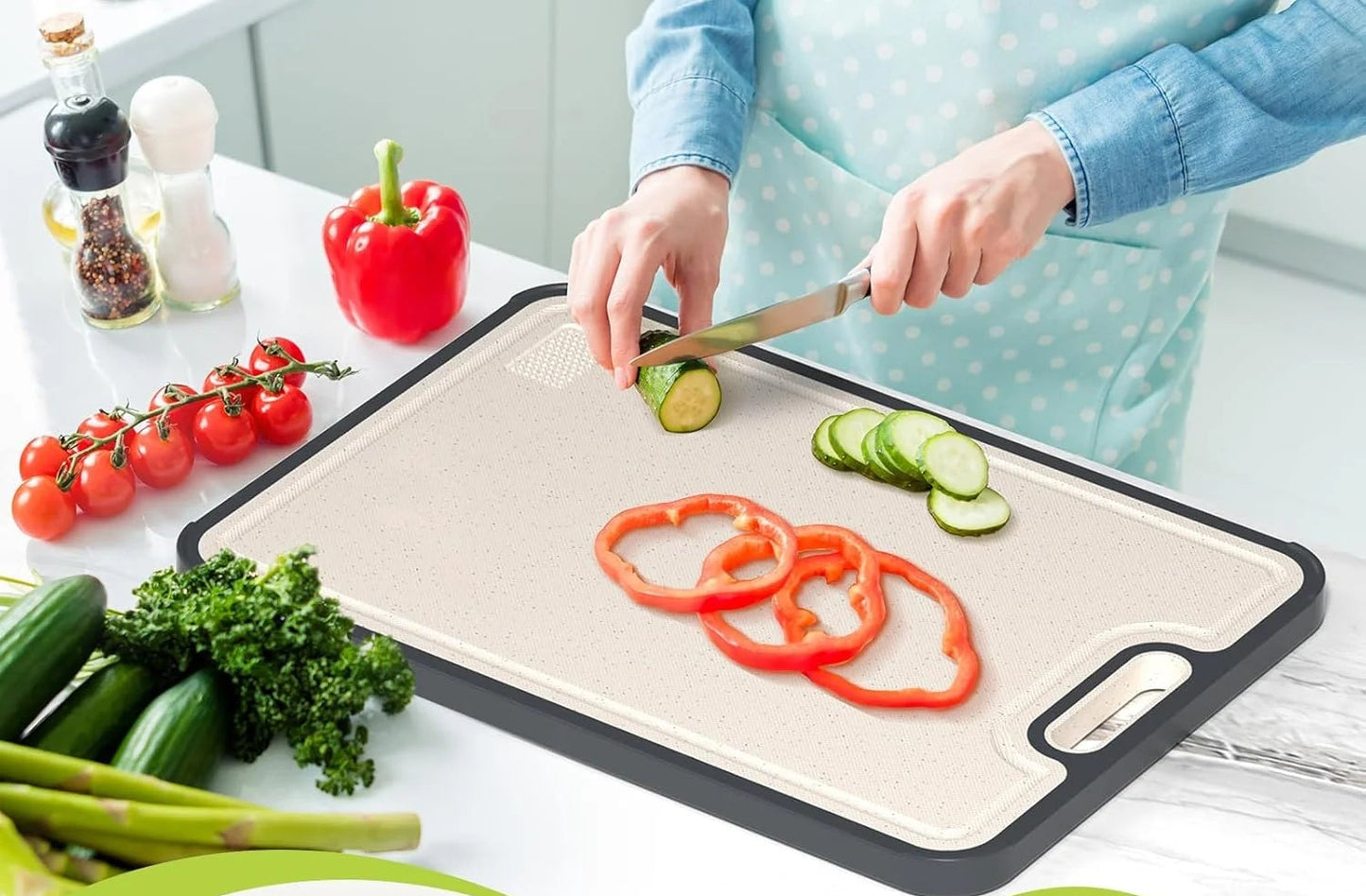 Titanium Double-Sided Cutting Board with Handle – Non-Slip Chopping Surface with Juice Groove & Grinding Area